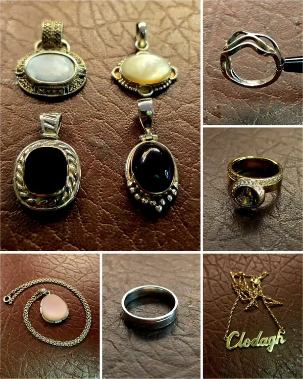 Gemstone pendants, rings and a ‘Clodagh’ name necklace