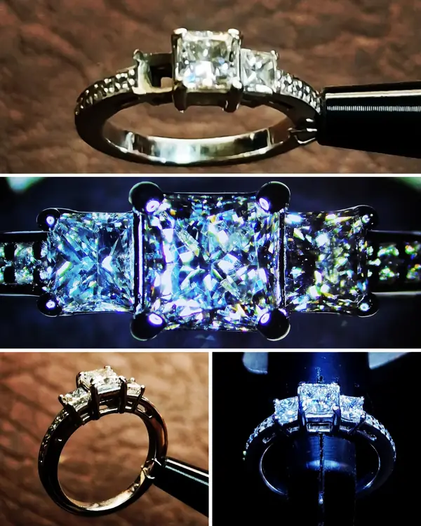 Princess-cut three-stone diamond ring