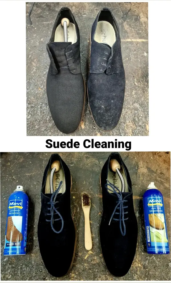 Suede shoes before and after cleaning