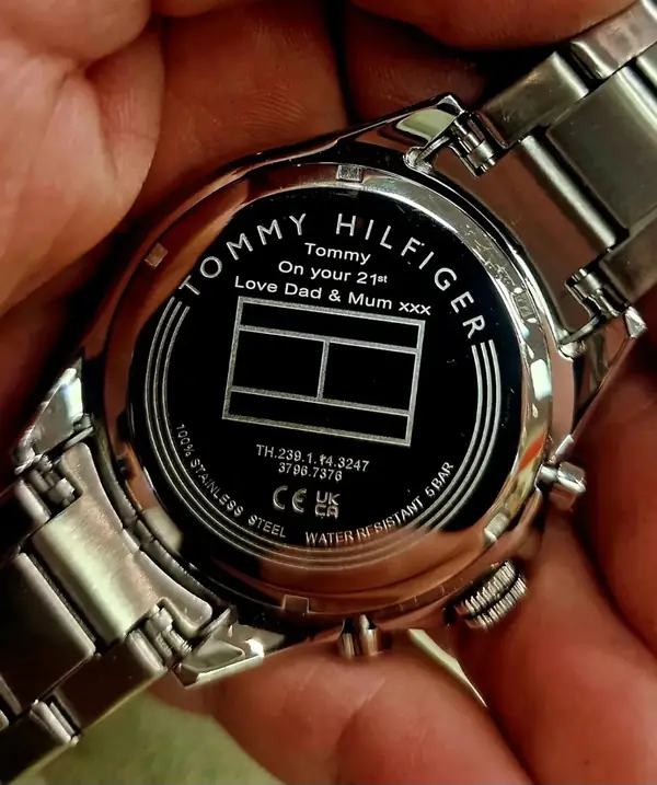 Tommy Hilfiger watch back engraved for a 21st birthday